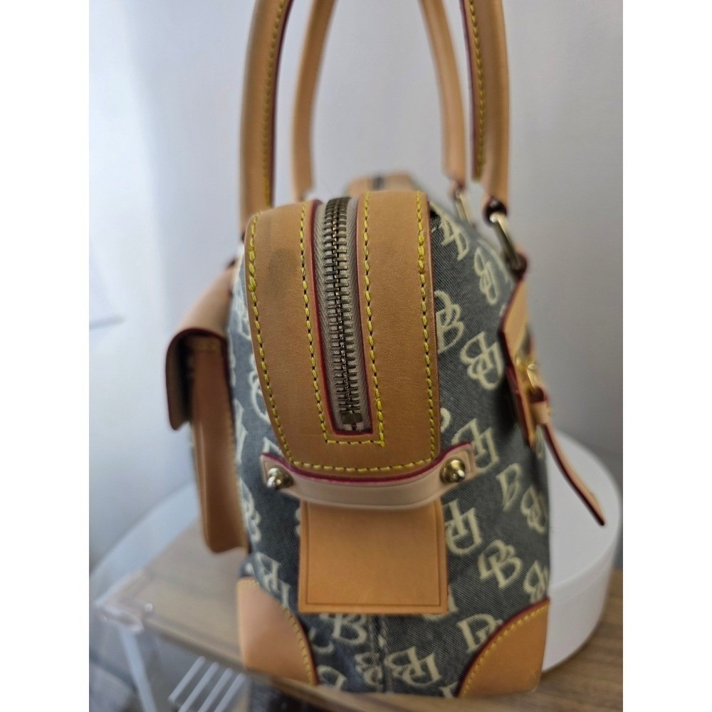 Dooney & Bourke Signature Monogram Canvas Satchel Grey Tan Leather Trim Bag - Picture 8 of 16